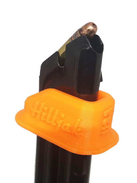 Mini Magazine Speed Loader Fits Ruger Mark I II III IV 22 45 And Browning Buck Mark 22LR Orange loader on black magazine