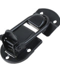 Five Piece Set Heavy Duty Black Metal Hasp Latches Built Different For Flight Cases Rock Solid Safety Buckles Corrosion Resistant Rugged Gear Secures Your Hard Shell Cases Tough As Nails, close-up view of a single latch.