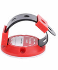 Side view of an Insulated Electrical Panel Lockout Handle with adhesive backing, red durable ABS, weather-resistant, preventing accidents.