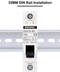 Heavy Duty AC DC Miniature Circuit Breakers 2 Pack Single Pole 10 Amp mounted on a 35mm DIN rail for solar disconnect.