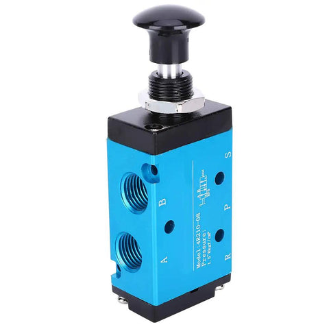 Manual Control Pressure Valve For Pneumatic Systems, 2 Position 3 Way Aluminum Body With PVC Seals, blue and black component