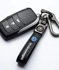 Leather Car Keychain For Women And Men, Durable Iron Key Ring With Premium Leather Fob attached to Volkswagen car key
