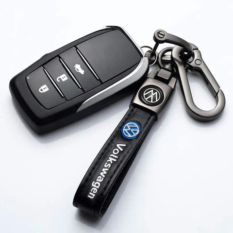 Leather Car Keychain For Women And Men, Durable Iron Key Ring With Premium Leather Fob attached to Volkswagen car key