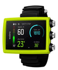 Eon Core Dive Wrist Computer With USB, Bright High Contrast Screen in lime color, showing depth and pressure data, black strap.
