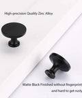 Sleek Matte Black Cabinet Knobs Pack Of 25, Solid Round Drawer Knobs For Kitchen Cabinets, Zinc Alloy Hardware