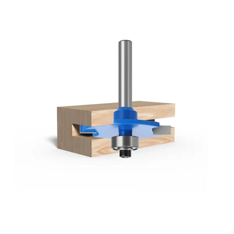 Kick Ass Biscuit Cutter Tool For T Slot Joinery With 6Mm And 6.35mm Shanks, shown cutting a wood panel for cabinet assembly.