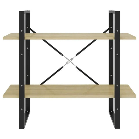 Two-Tier Book Cabinet in Sonoma Oak finish with engineered wood shelves, sturdy metal frame, 31.5 x 11.8 x 27.6 inches.