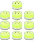 10pcs Bubble Spirit Level, High Precision Acrylic Tool with clear yellow bubble indicator in compact round design.