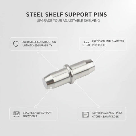 Durable Heavy Duty 5mm Steel Cabinet Shelf Pins Replacement Pegs For Adjustable Shelving In Kitchens And Closets Easy Install For Stable Level Shelves 1 Piece