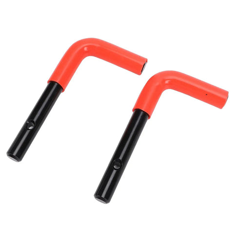 Beefy Replacement Lock Pin Kit For Snow Plow Stand Western HTS Midweight, Heavy Duty Pins With Spring Clips, Includes 2 Handle Lock Pins, 2 Hairpin Clips, Keeps Your Plow Solid And Ready For Winter, two black and red metal lock pins