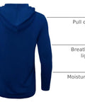 Back view of blue UPF Fifty Plus Long Sleeve Sun Protection Shirt With Hooded Rash Guard Five Pack for Outdoor Athletes