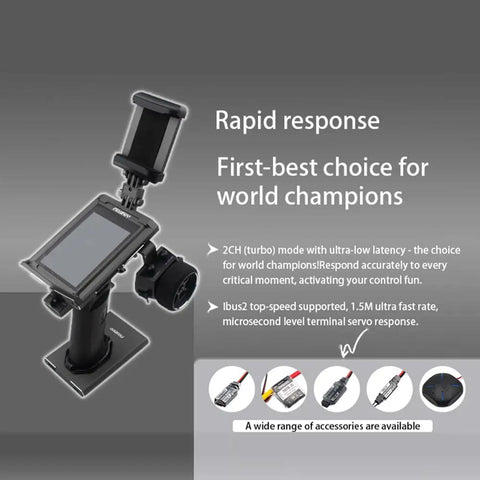 Noble NB4 Pro Plus 2.4GHz 18 Channel Radio Transmitter IPS touchscreen showing setup options for RC cars and boats.
