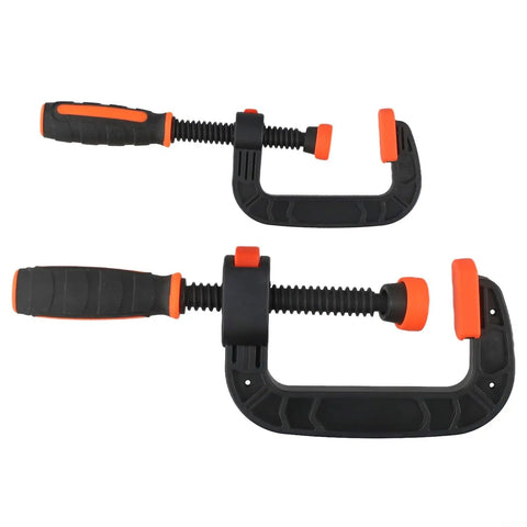 Two Piece Quick Release G Clamps Set For Woodworking With Plastic Jaw Bar Design Easy Trigger Mechanism, durable grips.