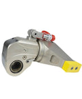 Premium Hydraulic Torque Wrench Featuring 183 To 1837 Nm Torque Range And Square Drive, showing a metallic design and swivel hose attachment.