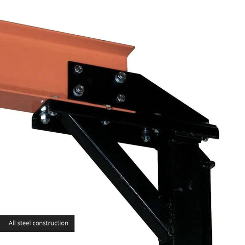 Rugged 2 Ton Telescoping Gantry Crane Portable Shop Lift Frame With Adjustable Boom Height and Locking Caster Wheels, showcasing steel construction detail.