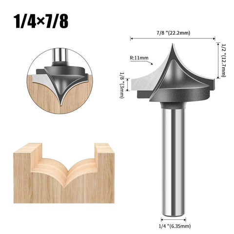 Heavy Hitter 4 Piece Point Cutting Roundover Router Bit Set With Tough 1/4 Inch Shank And Razor Sharp Carbide Blades for precise woodworking.