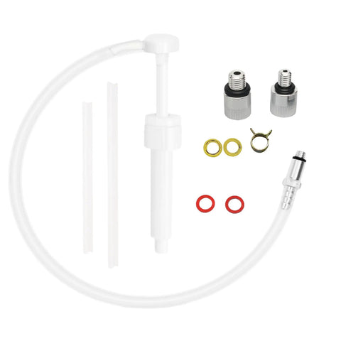 Lower Unit Gear Lube Pump For Boat Outboard Motors With Twenty Eight Millimeter Cap And Standard Quart Bottle Three Eighth Inch Swivel Adapter