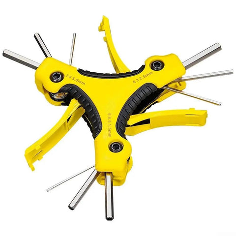 Super Sweet 9 Piece Foldable Hex Key Wrench Kit Made From Tough Chrome Vanadium Steel Perfect For Bike Repair And Home Fixes Including Sizes From 1 5Mm To 6mm So You Can Get Any Job Done Without Stressing Out. Foldable chrome vanadium steel hex key set, yellow handle, 1.5-6mm