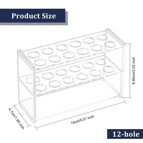Clear Acrylic Test Tube Rack 12 Socket Display Stand For 10ml Tubes Compact 5.5 In Wide By 3.5 In High By 1.85 In Deep Transparent Lab Organizer