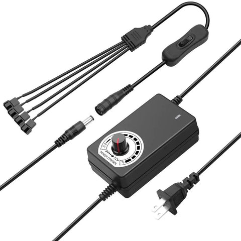 12V PWM Fan Speed Controller And Power Supply For PC Cooling Rig 100 To 240V AC To DC 3 To 12V Adjustable 24W with four-pin splitter