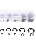 Snap Circlip Kit 120 Pcs Manganese Steel External Retaining Rings Set in box, sizes 1.5mm to 10mm for machinery automotive DIY repair.