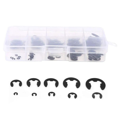 E Clamp Holder Snap Circlip Kit Set with 120 Pieces Manganese Steel Retaining Rings in 10 Sizes and Storage Box Display