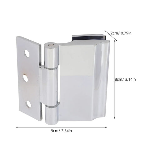 Heavy Duty Zinc Alloy Glass Door Hinge With Silver Finish For Bathroom And Wine Cabinets, Delivers Long Life And Smooth Even Opening And Closing Forces, Brushed Surface Resists Wear For Frameless Showers And Cabinets 9cm x 8cm