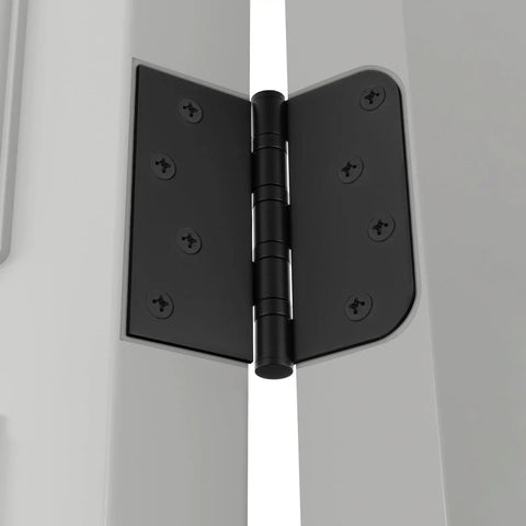 Bombproof Heavy Duty Ball Bearing Door Hinges In Matte Black Finish installed between two doors showing smooth operation and stainless steel screws.