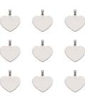 12pcs heart-shaped stainless steel pendant blanks with snap-on bails, 33mm, front view.