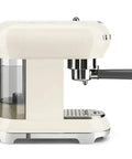 Cream Espresso Coffee Machine Featuring A Fast Single Thermoblock System That Heats Up Quick For Solid Shots Plus A Steam Wand For Lattes side view on a countertop.