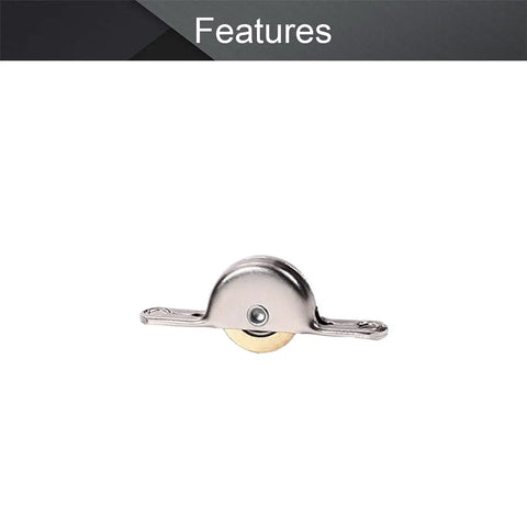 Heavy Duty Single Wheel Pulley For Sliding Doors And Windows Rock Solid Stainless Steel Replacement Roller With Slick Glide Hassle Free Track Hardware 5 Pack Gold Silver Tone close-up view of stainless steel roller pulley on a white background.