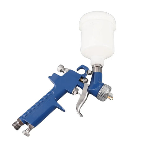 Keenso Pneumatic Paint Spray with Transparent Pot showing blue spray gun design and clear paint cup for precise atomization.