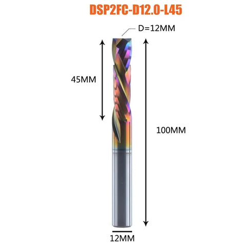 Heavy Duty Cnc Router Compression End Mill With Up And Down Cut Geometry, 12MM diameter, 100MM long, designed for clean wood cutting.
