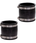 Two 3 Inch Flexible DWV Pipe Coupling Unshielded Connector For PVC ABS Cast Iron And Steel Slip On Repair Coupler shown