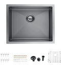 Drop In Kitchen Sink Single Bowl Workstation Stainless Steel 16 Gauge Black With Sink Strainer Waste Basket And Bottom Grid