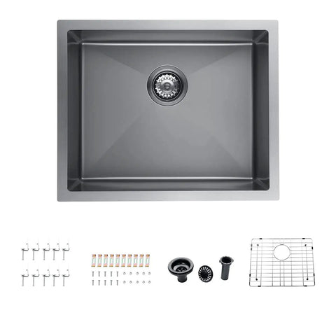 Drop In Kitchen Sink Single Bowl Workstation Stainless Steel 16 Gauge Black With Sink Strainer Waste Basket And Bottom Grid