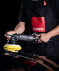 Person using polisher with Pack Of 2 100mm DA Fine Dual Action Foam Polishing Pads For Paint Correction And Gloss Enhancement Improves Cutting Power