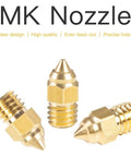 Close-up of three brass nozzles for Ender 3 S1 Silicone Sock Bundle 5 Pcs And 10 Nozzles 0.4mm For Sprite Extruder Pro Kit.