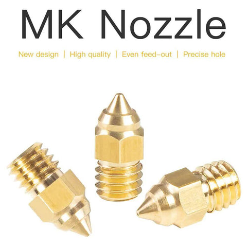 Close-up of three brass nozzles for Ender 3 S1 Silicone Sock Bundle 5 Pcs And 10 Nozzles 0.4mm For Sprite Extruder Pro Kit.