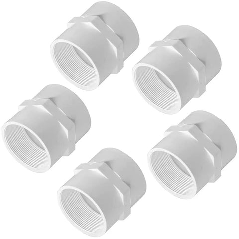 One And One Quarter Inch PVC Pipe Fitting Adapter Union Coupling Schedule Forty Slip Socket To NPT Female Thread Pack Of Five
