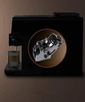 All Day Fully Automatic Coffee Machine With 19 Bar Pump And Built In Grinder Boasts sleek design showcasing stainless steel component.