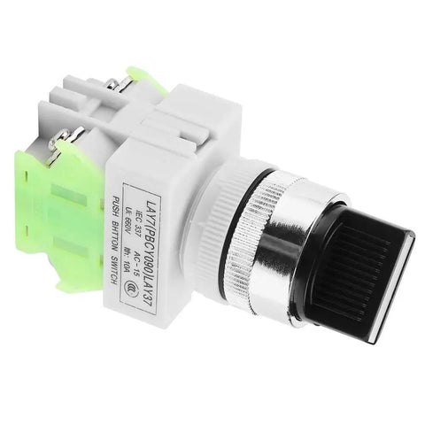 20X31 220V 5A Three Position Maintained Selector Self Locking Rotary Switch With Two NO And One NC Contacts Built To Last And Ready For Control Panels And Electronics Projects, white plastic and metal push button switch