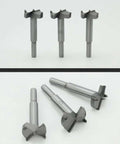 Front and angled side view of three Meichoon 40mm Forstner drill bits with round shanks and carbide tips.