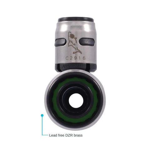 Front view of EvoPEX Reducing Tee Three Quarters By One Half By One Half Inch Push To Connect Plumbing Fitting For PEX Pipe