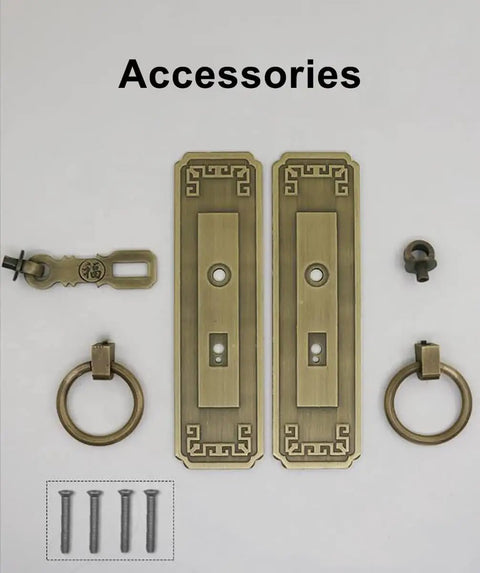 1 Pair Old School Retro Vintage Door Handle Drawer Pull Set With Lock For Cabinets Drawers Wardrobes Antique Brass Hardware 12 Cm