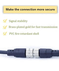 A Code Straight 4 Pin Female M12 Connector Cable For Aviation Sensor, gold-plated brass contacts, IP67 waterproof, connected securely.