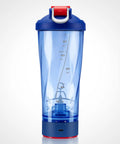 Blue Electric Shaker Bottle With USB C Rechargeable Motor, 24 Oz Protein Shake Mixer, BPA Free, LED Light Base, Waterproof Design