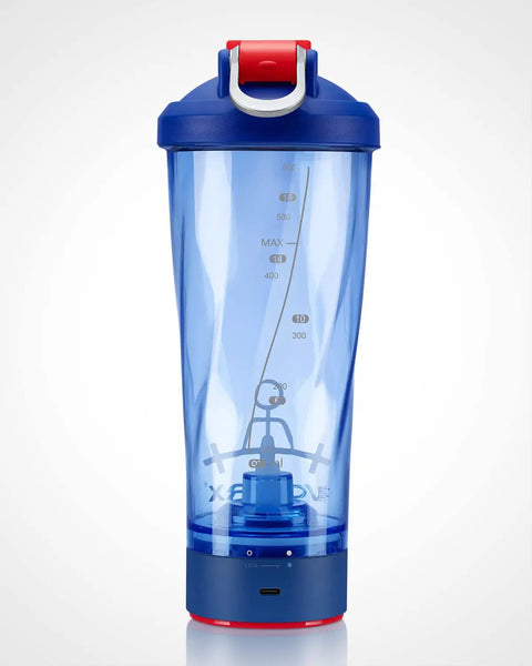 Blue Electric Shaker Bottle With USB C Rechargeable Motor, 24 Oz Protein Shake Mixer, BPA Free, LED Light Base, Waterproof Design