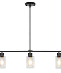 3 Light Black Kitchen Island Lighting Fixture Over Table Totally Modern Linear Chandelier With Clear Glass Shades Farmhouse Style Pendant Lights For Kitchen And Dining Room