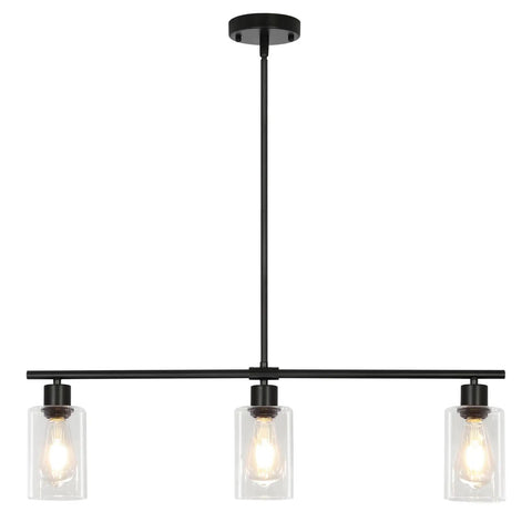3 Light Black Kitchen Island Lighting Fixture Over Table Totally Modern Linear Chandelier With Clear Glass Shades Farmhouse Style Pendant Lights For Kitchen And Dining Room